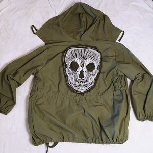 Olive green w/skull light drawstring jacket unisex